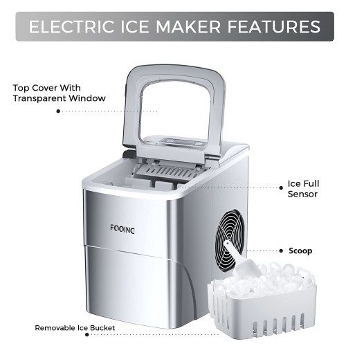 Machine à glaçons FOOING Ice Maker Machine à glaçons Comptoir prêt en 6 minutes Machine à glaçons 2L avec cuillère à glace et panier Affichage LED Machine à glaçons pour le bureau de cuisine