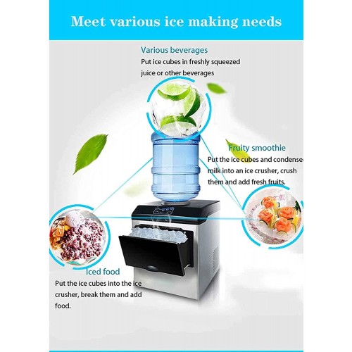 Machine de glace multifonctionnelle avec fonction d'eau glacée machine à glaçonner 8-12 minutes Temps de production 25 kg 24h de voyants de conduits de glaçons portables en acier inoxydable
