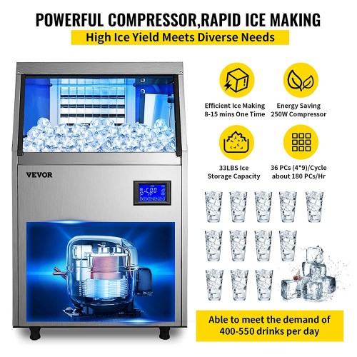 VEVOR 50KG par 24H Machine à Glaçons Professionnelle 4X9 Cubes Machine à Glaçons Automatique Commercial Ice Maker…
