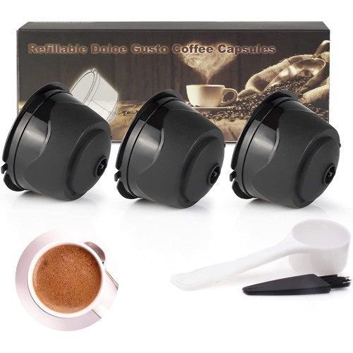 Capsules de café réutilisables pour Dolce Gusto crée un café moussant avec maille en acier inoxydable de qualité alimentaire lot de 3 avec cuillère et brosse de nettoyage capsule noire