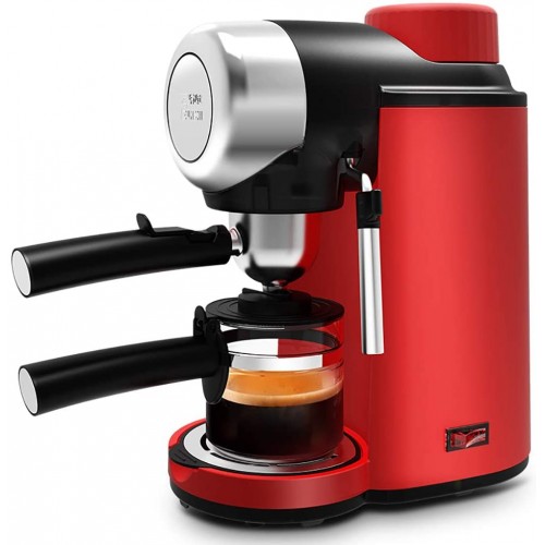 DPPAN Machine à café 2 Tasses avec Bouteille en Verre Cafetières avec mousseur à Lait en Acier Inoxydable,Red