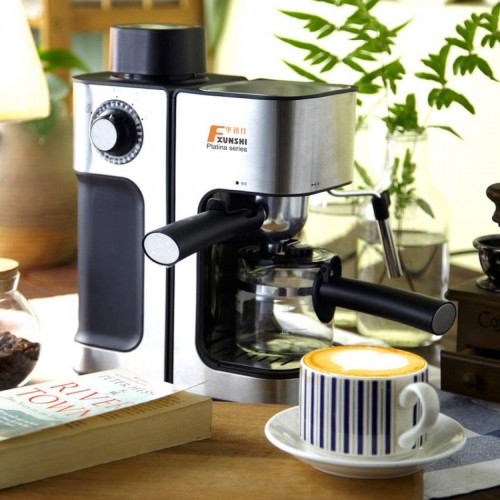 DPPAN Machine à café 2 Tasses Cafetières avec Lait moussant et Carafe,Silver