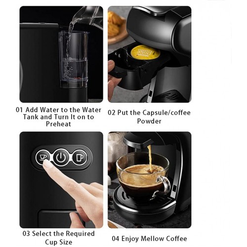 DSDD Machine à café à Capsules,Capacité du réservoir d'eau : 0,6 L 1450 W,Pression de la Pompe du Produit : 19 Bars Mini Machine à Expresso Capsules compatibles Cafetière à USA