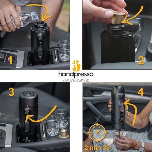 HANDPRESSO cafetiere nespresso 12v Handpresso Auto Capsule 21020 Machine a cafe portable Nespresso pour voiture 12V ou camion 24V. Cafetiere 12V Nespresso portable noire pour voiture ou camion