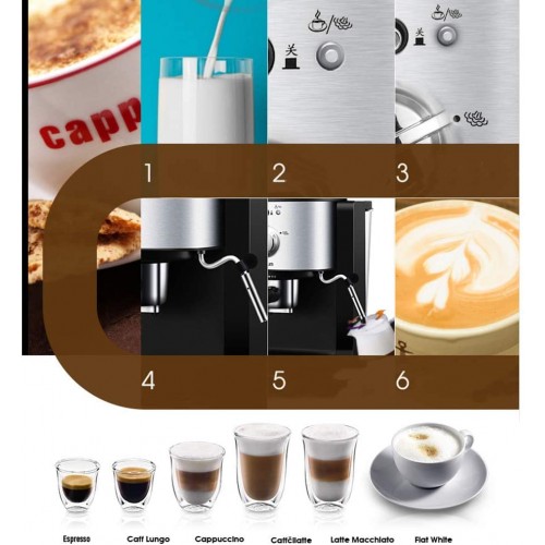 HYLH Machine à café Expresso 20 Bars Tout-en-Un pour café en Poudre Capsules Nespresso et Packs d'espresso Portables Mousse de Lait moussant 1350 W capacité de la buse à Vapeur 1,5 L