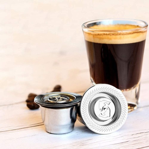 i Cafilas Acier Inoxydable Capsule Espresso Crema Café Rechargeable Réutilisable Pour Machine À Café Nespresso + 1 Cuillère + 1 Pinceau Capsule