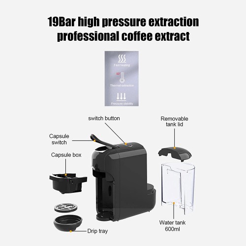 Machine à café à capsules cafetière portable Machine à café à capsules à portion individuelle avec réservoir d'eau de grande capacité pour bureau à domicile