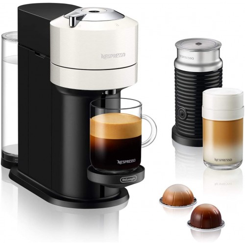 machine à café à capsules De'Longhi Nespresso Vertuo Next ENV 120.WAE Avec mousseur à lait Aeroccino Blanc.