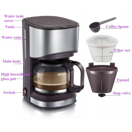 Machine à café Mini Professionnel Auto Cappuccino Latte 5 Tasse Machine à café Machine en Aluminium Mocha Espresso Percolator Pot pour Home Office 700ML