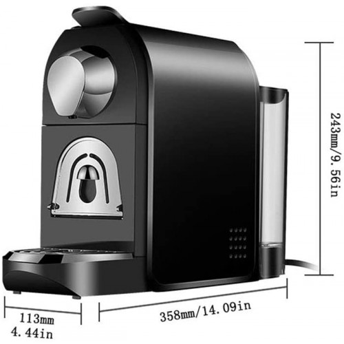 Mini Capsule Machine à café Pod Cartouches compatibles pour Nespresso Capsule machine à café espresso 0,75 litres 19 bar 1400W 220v ~ 50HZ,Noir