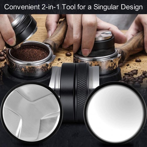 NEOUZA Distributeur de café et presse à café 2 en 1 51 mm Double tête Convient pour les portafiltres Delonghi Breville de 51 mm