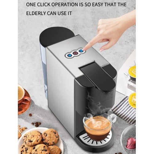WANGJINGMEI Mini Machine à café à Capsules Machine à café à Capsules ménagères Petite Machine à café multifonctionnelle à Capsules Italiennes 1450W 0,8 L Gris argenté