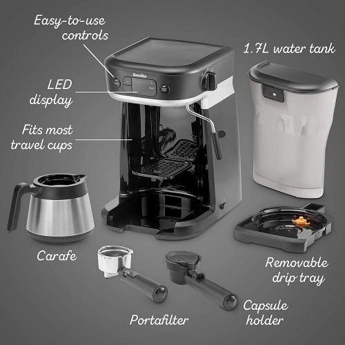 Breville Machine à café tout-en-un avec mousseur à lait compatible Dolce Gusto [VCF117]