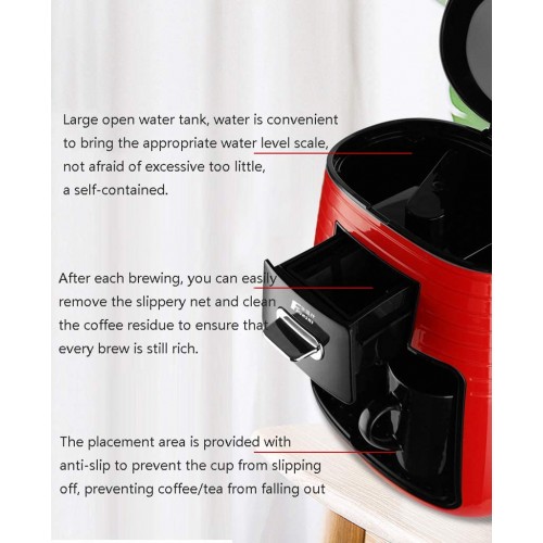 Machine à café cafetière cafetière goutte à goutte avec cafetière à filtre permanent pour la maison le voyage et le bureau bar Hôtel-Rouge