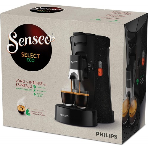 Philips CSA240 21 Machine à Café à Dosettes SENSEO Select Eco Intensity Plus Crema Plus Fonction Memo Noir avec effet moucheté