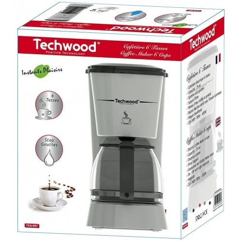 Techwood TCA-687 Cafetière Electrique pour 6 Tasses 23,5 x 15,5 x 29 cm
