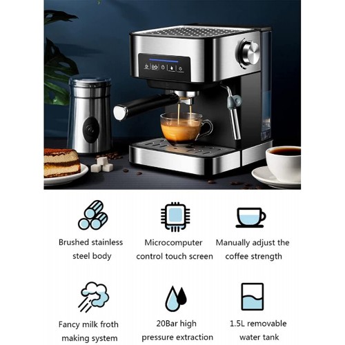YUXN 1.5L Machine à café ménagère Semi Automatique Italien Espresso Cafetière 20 Bar Pression Cappuccino Moka Moka Lait de Cuisson à Vapeur