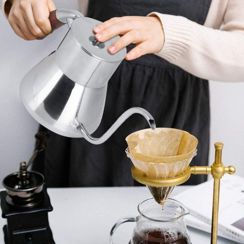 Bouilloire à eau confortable et facile à utiliser en acier inoxydable argenté Pot à eau facile à nettoyer 800 ml pour maison pour le café
