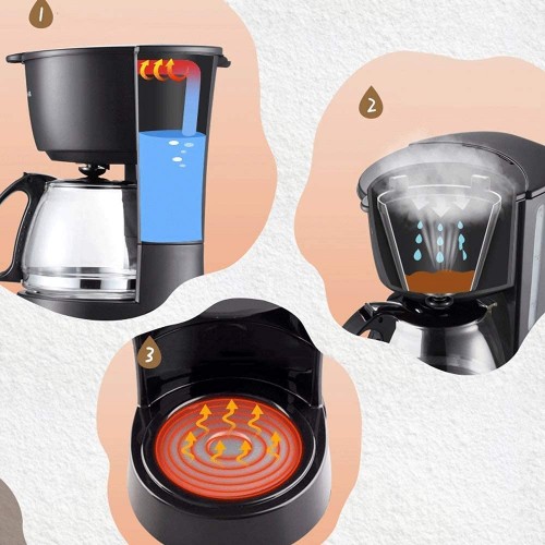 LWHDPW Machine à café compacte 600 ml avec fonction anti-goutte 550 W réutilisable lavable noir pour cuisinière à expresso