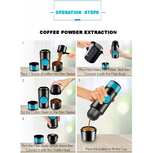 LWHDPW Mini machine à café portable embarrassante réservoir électrique en verre version charge USB capsule de poudre de café de voiture 2 en 1