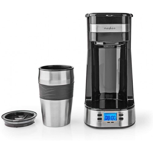 NEDIS Machine à café | Capacité maximale: 0.4 l | 1 | Fonction de Maintien au Chaud | Allumer la minuterie | Argent Noir