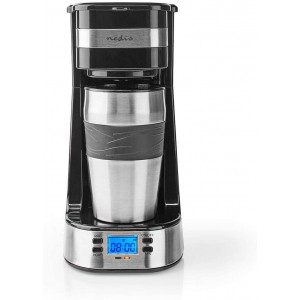 NEDIS Machine à café | Capacité maximale: 0.4 l | 1 | Fonction de Maintien au Chaud | Allumer la minuterie | Argent Noir
