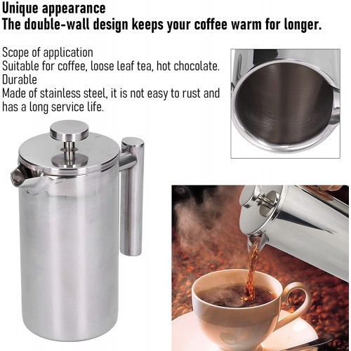 Presse à café fabriquée en acier inoxydable pour garder votre café au chaud plus longtemps. La cafetière a une grande capacité pour le café.#1