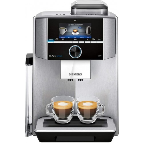 Siemens EQ.9 Plus Connect s500 TI9553X1RW – Machine à café automatique connectée avec écran TFT – Broyeur céramique silencieux – 14 recettes de café – Mode Barista – Couleur : Inox