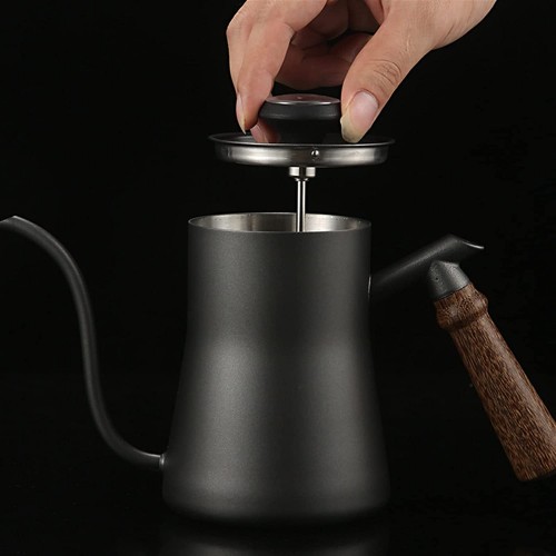 Versez la bouilloire petite bouilloire en acier inoxydable avec thermomètre long manche étroite bouilloire mini cafetière Color : A Size : 550ml