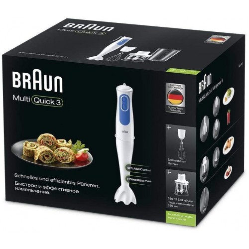 Braun MQ3025 MultiQuick 3 Omelette Mixeur plongeant 700 W Mini Hachoir 350ml Bol Gradué 600 ml Bleu Blanc