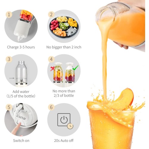 Portable Mixeur des Fruits Mini Blender USB Pour Smoothie,Milk-shake,Jus de Fruits,Blender Portable 500ml 6 Lames pour Sport et Voyage,Sans BPA ,Rose