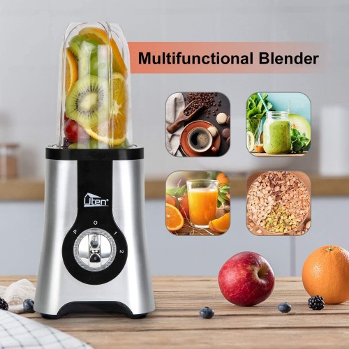 Uten Blender Smoothie 1.25L Mini Blender Mixeur Blender pour Milk-Shake Jus de Fruits et Légumes Blender Portable pour Sport Voyage et Maison a