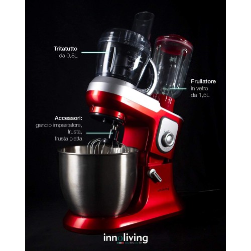 Innoliving INN-721-Robot de Cuisine Rouge acier inoxydable 50 60 Hz