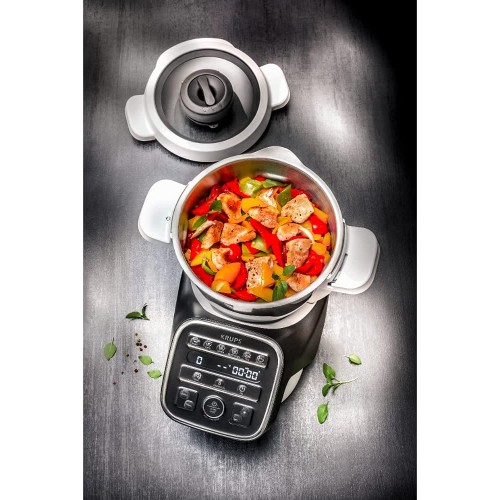 Krups Prep & Cook XL Robot de cuisine avec fonction de cuisson HP50A8 | avec copeaux | 1550 W | Bol en acier inoxydable de 3 L | 12 programmes + mode manuel | 5 accessoires + hachoir | Noir blanc