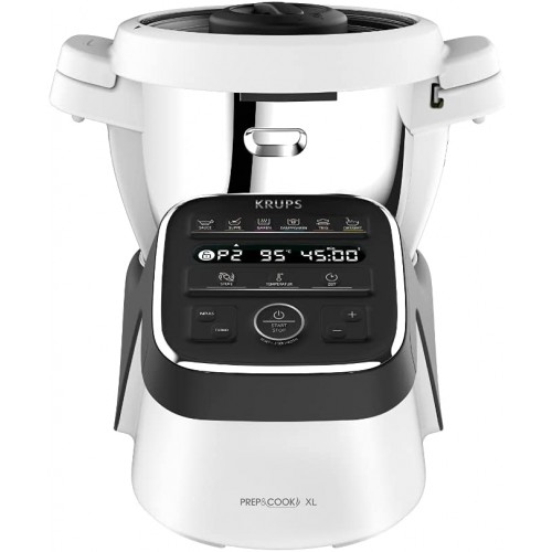 Krups Prep & Cook XL Robot de cuisine avec fonction de cuisson HP50A8 | avec copeaux | 1550 W | Bol en acier inoxydable de 3 L | 12 programmes + mode manuel | 5 accessoires + hachoir | Noir blanc