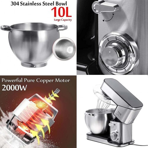 Robot de cuisine et de pâtisserie professionnel 2000W mélangeur à faible bruit 6 vitesses pour la pâtisserie robot multifonctionnel de cuisine automatique de 10 litres