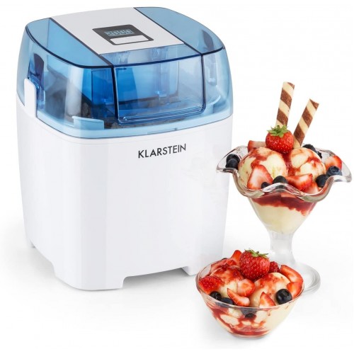 Klarstein Creamberry Machine à glace 4 en 1 pour glaces frozen yoghurts milkshakes ou stockage de boissons fraiches bac isotherme 1,5L préparation en 20min blanc