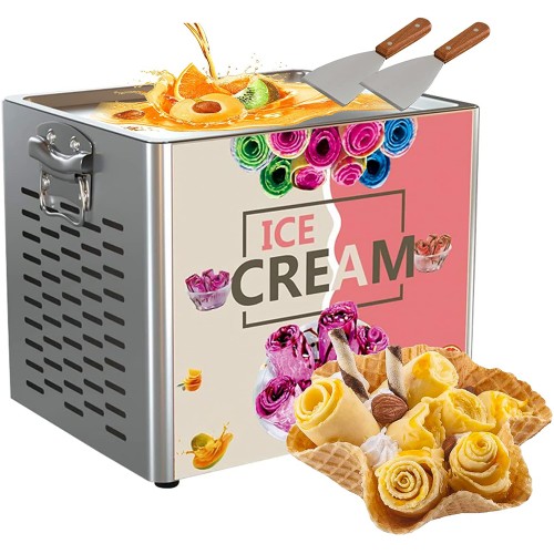 Machine électrique à rouler la crème glacée au yogourt frit,machine à rouler la crème glacée frite Machine à rouler la glace commerciale à une seule casserole,crème glacée fraîche crème glacée frite