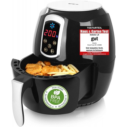 Emerio Friteuse à air chaud Airfryer Smart Fryer test « GUT » écran numérique touches douces au toucher frire saine sans huile facile à nettoyer 3,6 l sans BPA mini four