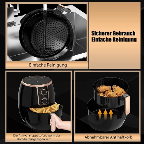 Scheffler Friteuse à air chaud de 3,7 l 1500 W friteuse à air chaud sans graisse minuterie et température réglable de 80 à 200 °C friteuse à air chaud noir Airfryer