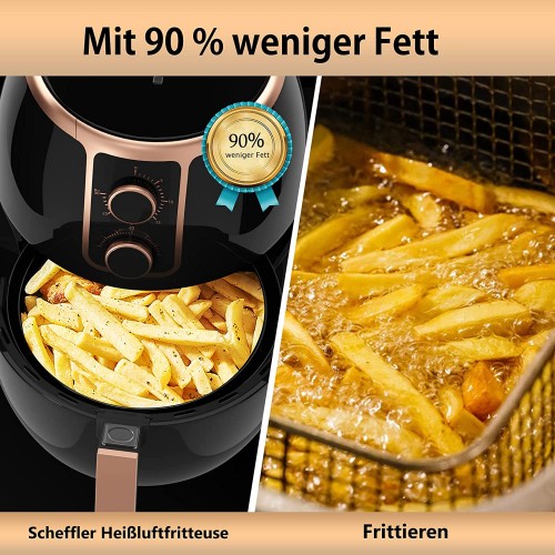 Scheffler Friteuse à air chaud de 3,7 l 1500 W friteuse à air chaud sans graisse minuterie et température réglable de 80 à 200 °C friteuse à air chaud noir Airfryer