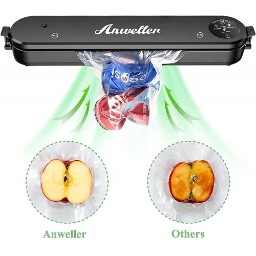 Anweller Machine Sous Vide alimentaire Domestique Automatique; Joint Sous Vide et Joint Simple pour Aliments Viande Légumes et Fruits ,avec 15 Sacs Sous Vide