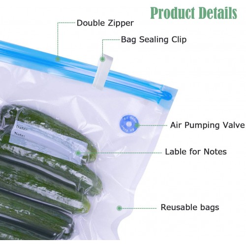 V·RESOURCING Kit de sacs sous vide réutilisables et scellés sous vide 5 tailles avec pompe à main pratique pour le stockage des aliments et la cuisine