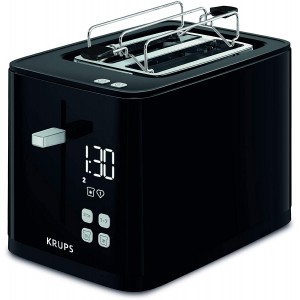 Krups Grille-pain Smart'n Light KH6418 2 disques Écran numérique 7 niveaux de brunissage Tiroir ramasse-miettes amovible Compte à rebours Dispositif de levage Noir