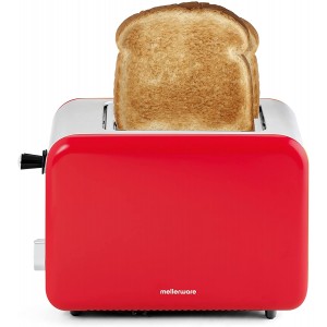 Mellerware Toaster Grille-pain Crispy! 850W | Design originale compacte | Trois couleurs | 2 compartiments de 14 x 4 cm | Fonction de réchauffage et de décongélation avec ramasse-miettes | Rouge