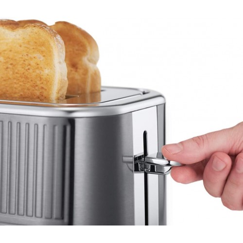 Russell Hobbs Toaster Grille-Pain 4 Fonctions Brunissage Uniforme Température Ajustable Réchauffe Viennoiseries Pince 25250-56 Geo Steel