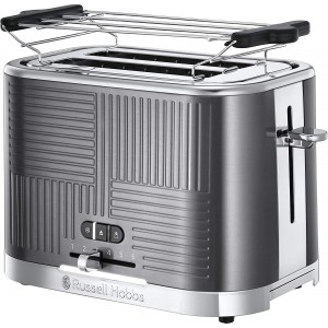 Russell Hobbs Toaster Grille-Pain 4 Fonctions Brunissage Uniforme Température Ajustable Réchauffe Viennoiseries Pince 25250-56 Geo Steel