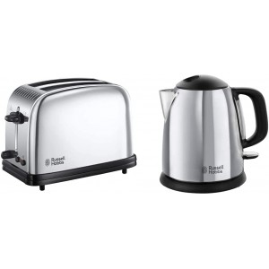 Russell Hobbs Toaster Grille-Pain Cuisson Rapide et Uniforme 23311-56 Victory & Bouilloire 1L Ebullition Rapide Marquage Tasses Ouverture Facile Design Compact 24990-70 Victory