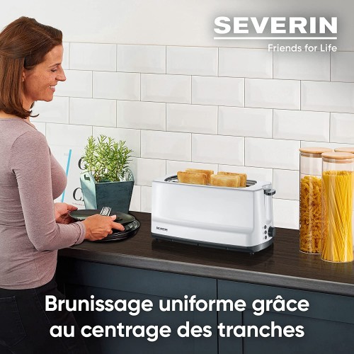 SEVERIN Grille-pain automatique 1400 W Toaster compact 2 fentes jusqu'à 4 tranches Grille-pain électrique avec réglage du degré de brunissage & fonction décongélation blanc AT 2234