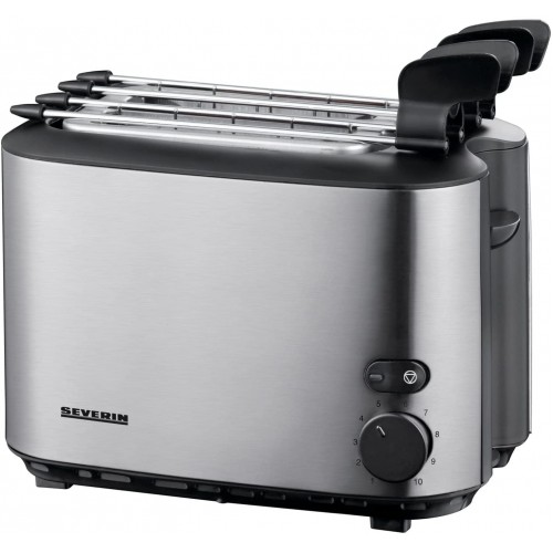 SEVERIN Grille-pain automatique 540 W Toaster compact jusqu'à 4 tranches avec grilles à sandwich Grille-pain électrique avec réglage du degré de brunissage & touche d'éjection séparée inox AT 2516